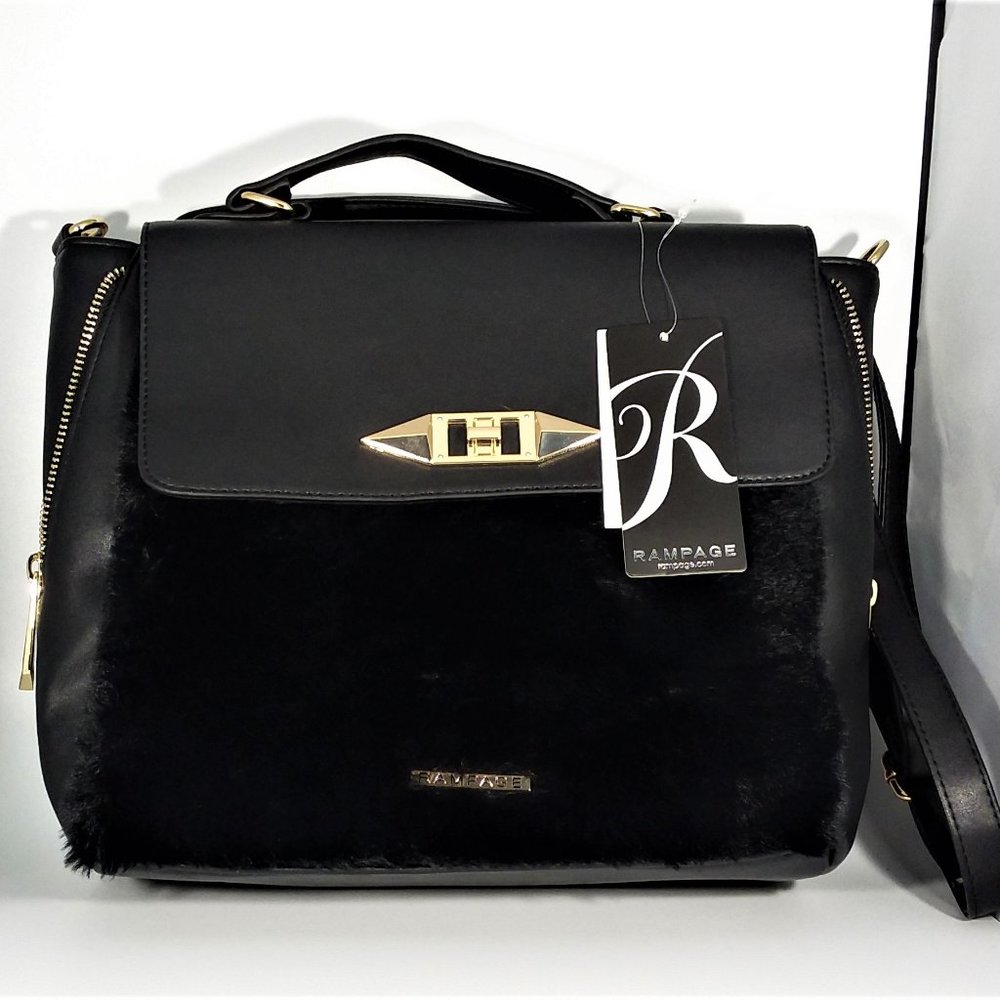 Rampage Satchel Bag/Purse w/Fur Front NWT